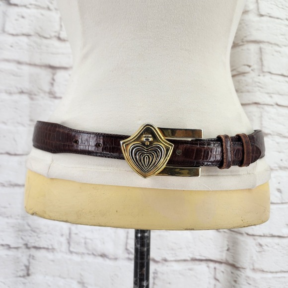Vicenza Accessories - Vintage Vicenza Italian Calfskin Leather Belt 32 Heart Crown Croc Embossed Gold